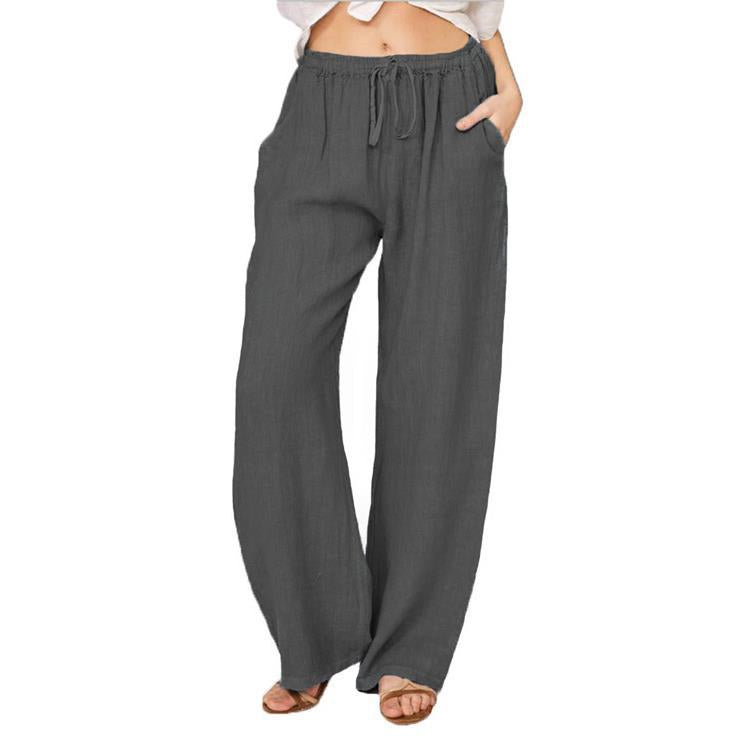 Casual Cotton Linen Plus Sizes Wide Legs Pants-Pants-Dark Gray-S-Free Shipping Leatheretro