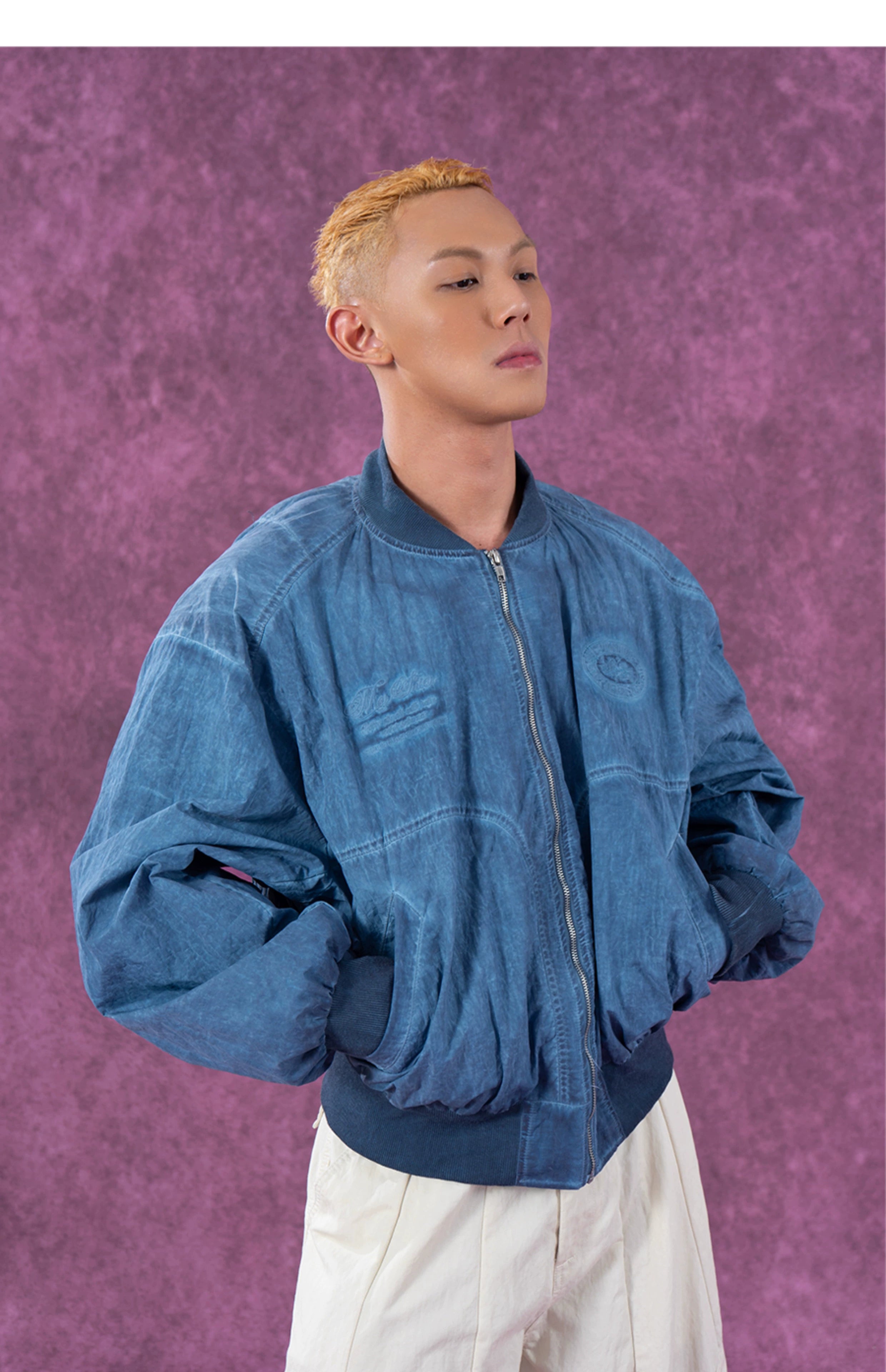 CLP Vintage Distressed Baseball Jacket for Men-Blue-M-Free Shipping Leatheretro