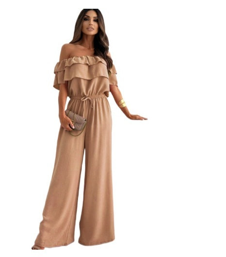 Sexy Off The Shoulder Slim Waist Jumpsuits-suits-Khaki-S-Free Shipping Leatheretro