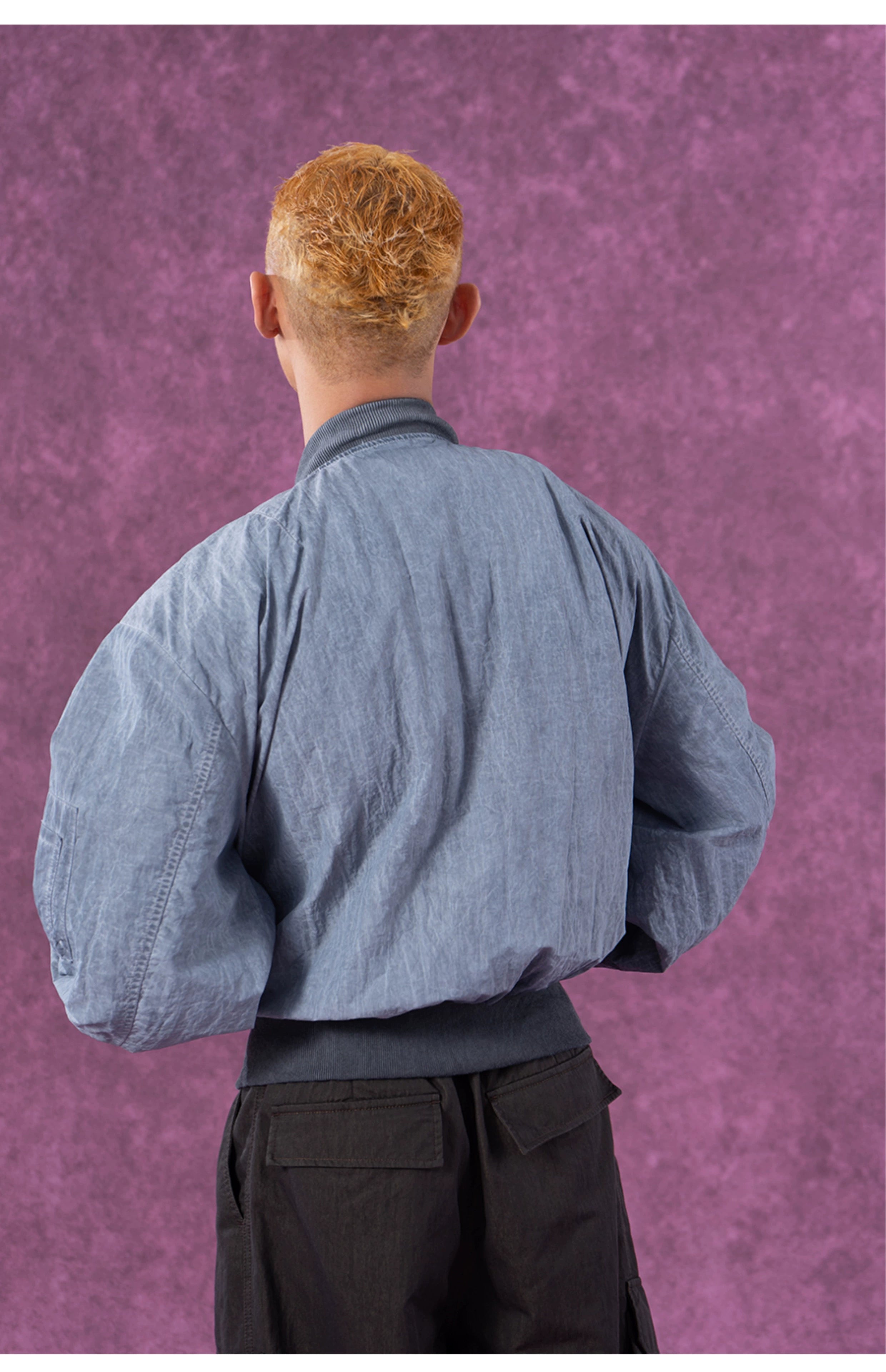 CLP Vintage Distressed Baseball Jacket for Men-Blue-M-Free Shipping Leatheretro