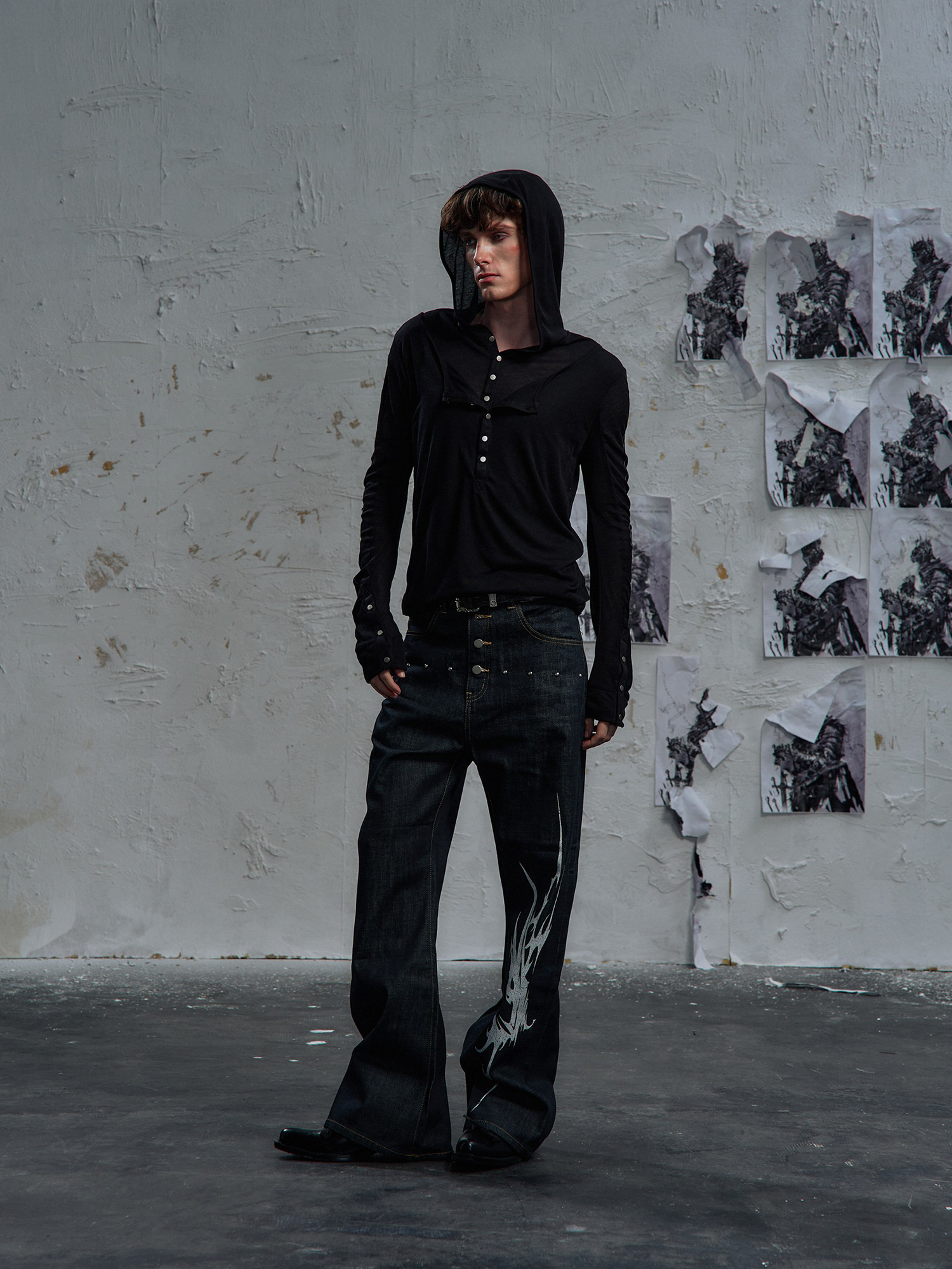 PAIKI Cross Layered Slim Hooded Long Sleeve Tee-L/S Tee-S-Black (Preorder)-Free Shipping Leatheretro
