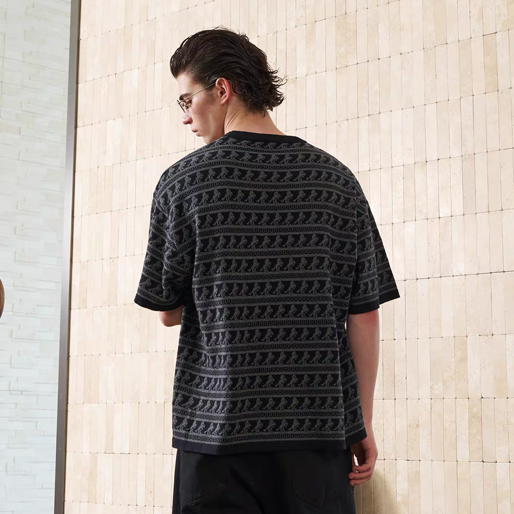 PMW Horse Jacquard Knitted T Shirt-T Shirt-S-Gold-Free Shipping Leatheretro