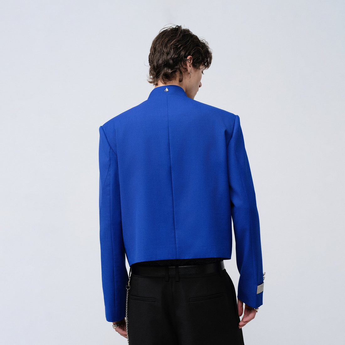 FACEONLAB Stand-Collar Metal-Shoulder Blazer Blue-Jacket-M (Preorder)-Free Shipping Leatheretro