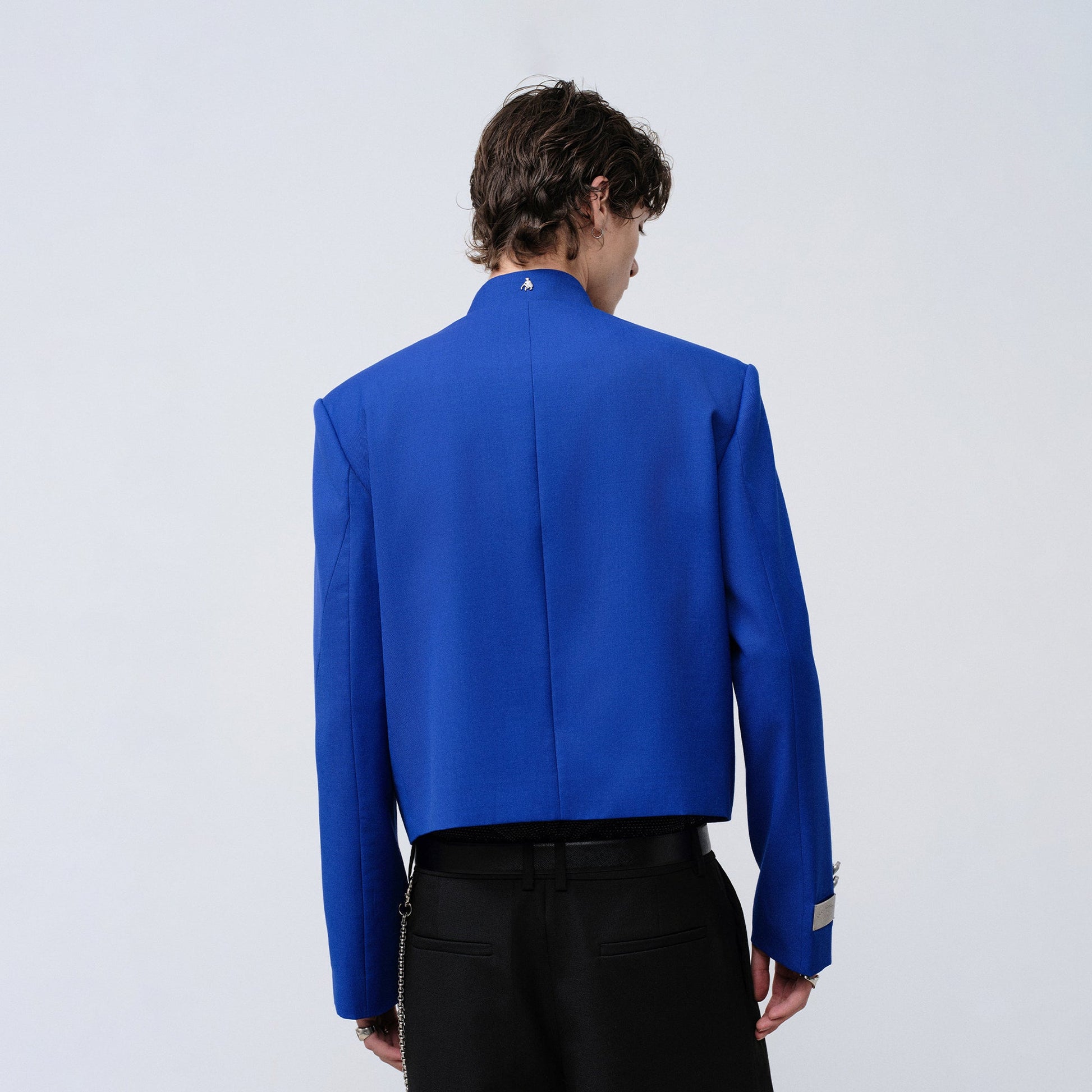FACEONLAB Stand-Collar Metal-Shoulder Blazer Blue-Jacket-M (Preorder)-Free Shipping Leatheretro