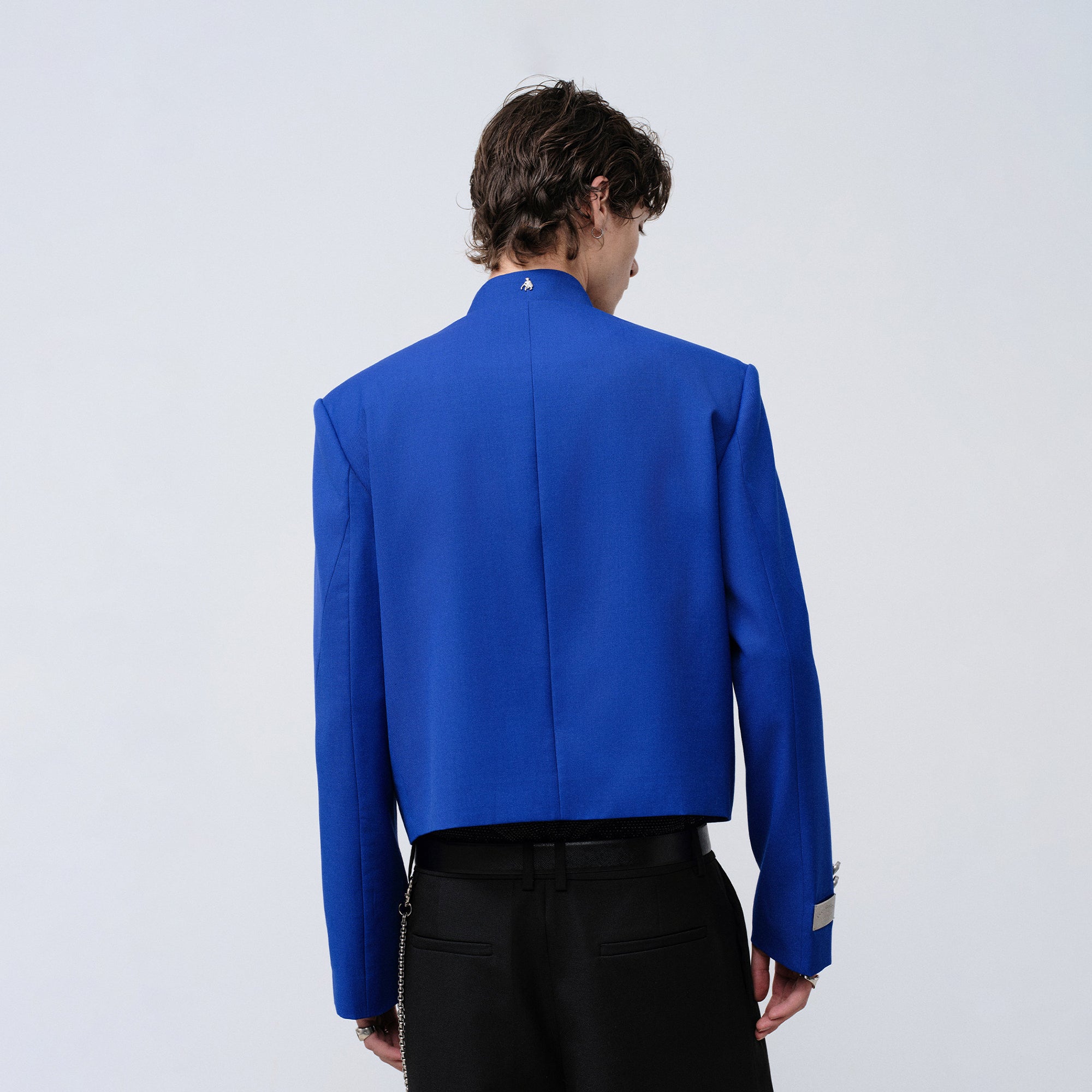 FACEONLAB Stand-Collar Metal-Shoulder Blazer Blue-Jacket-M (Preorder)-Free Shipping Leatheretro