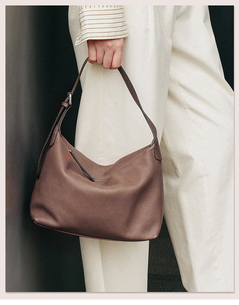 Vegetable-Tanned Leather Shoulder Bag-Black-Free Shipping Leatheretro