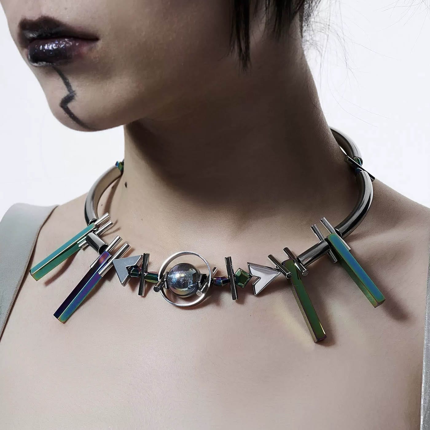 ILLUSORY Geometrical Planetary Beaded Necklace-Necklace-Standard (15.7 INCHES - 18.9 INCHES )-Silver-Free Shipping Leatheretro