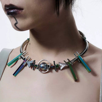 ILLUSORY Geometrical Planetary Beaded Necklace-Necklace-Standard (15.7 INCHES - 18.9 INCHES )-Silver-Free Shipping Leatheretro