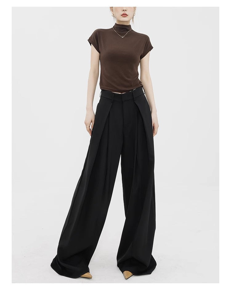 Casual High Waist Loose Wide Legs Pants-Pants-Black-S-Free Shipping Leatheretro