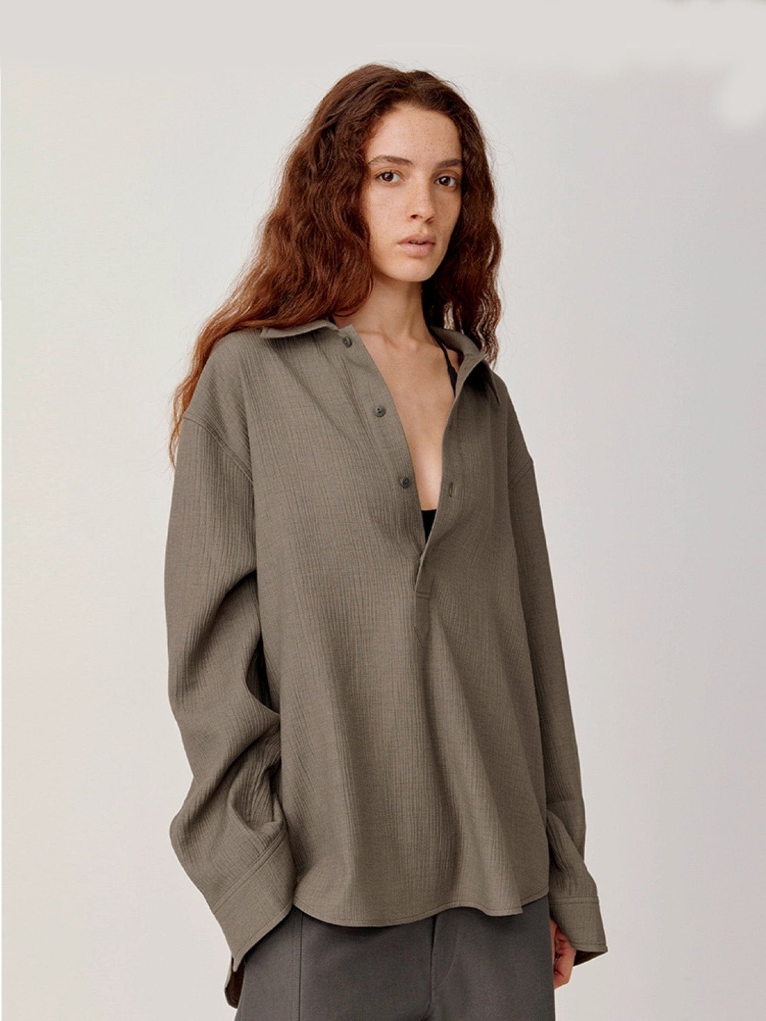 OPICLOTH Essential Crinkled Pullover-Shirt-S-Beige-Free Shipping Leatheretro