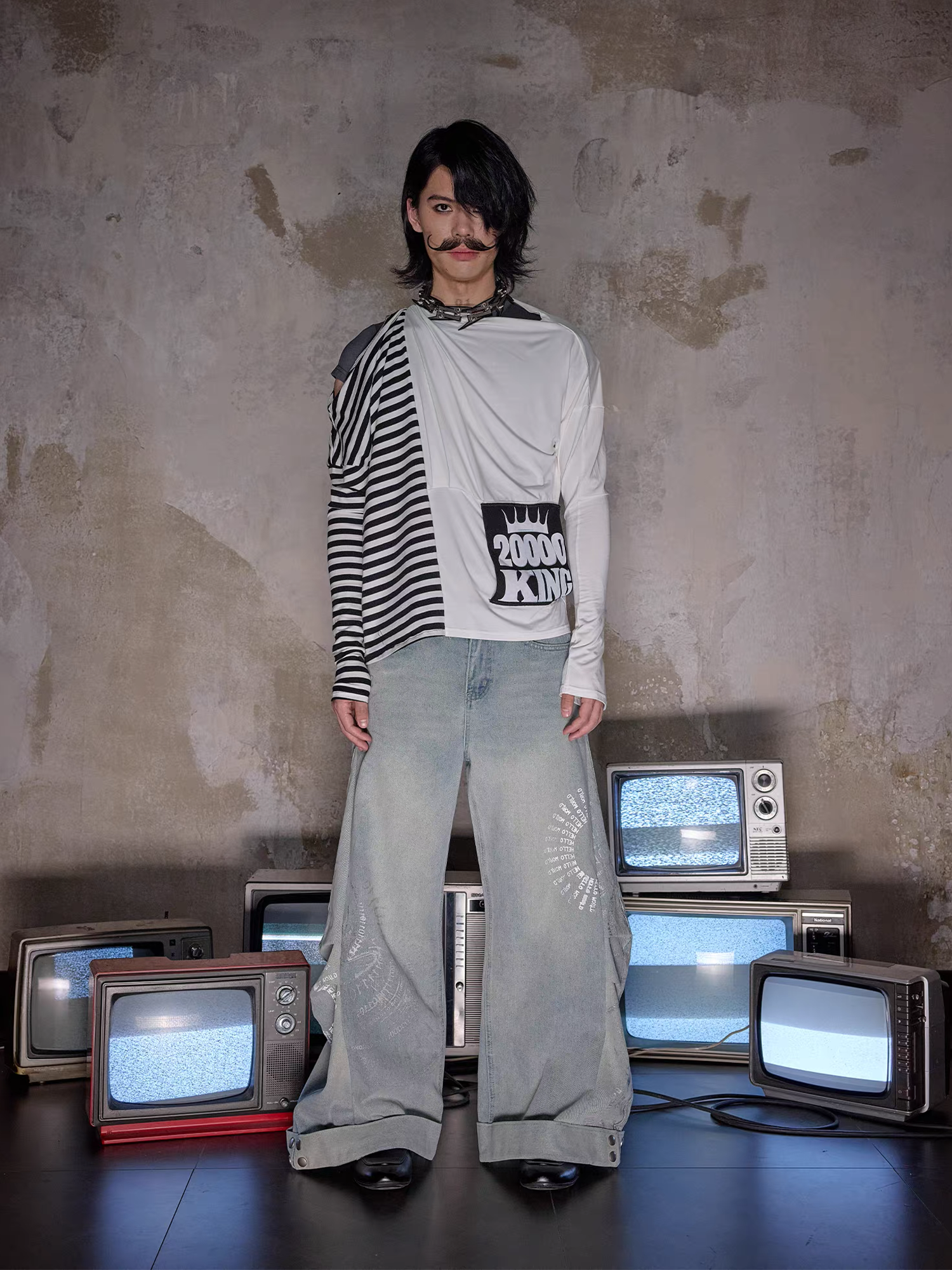 NOTHINGNESS WORLD Washed Pleated Curved Denim Pants-Jeans-S (1)(Preorder)-Free Shipping Leatheretro