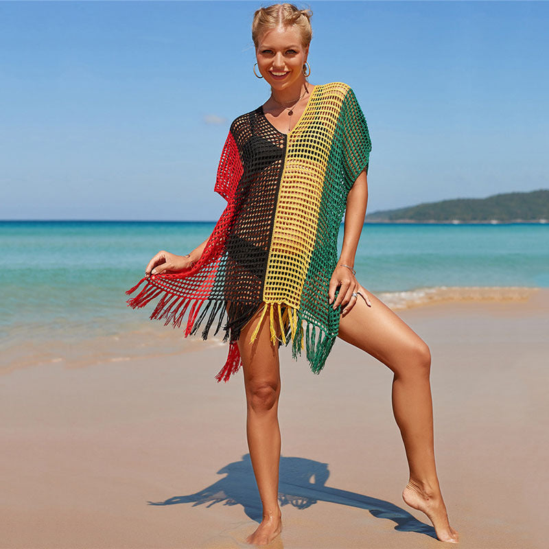 Colorful Knitting Crochet Tassels Swimwear Cover Ups for Women-C-One Size-Free Shipping Leatheretro