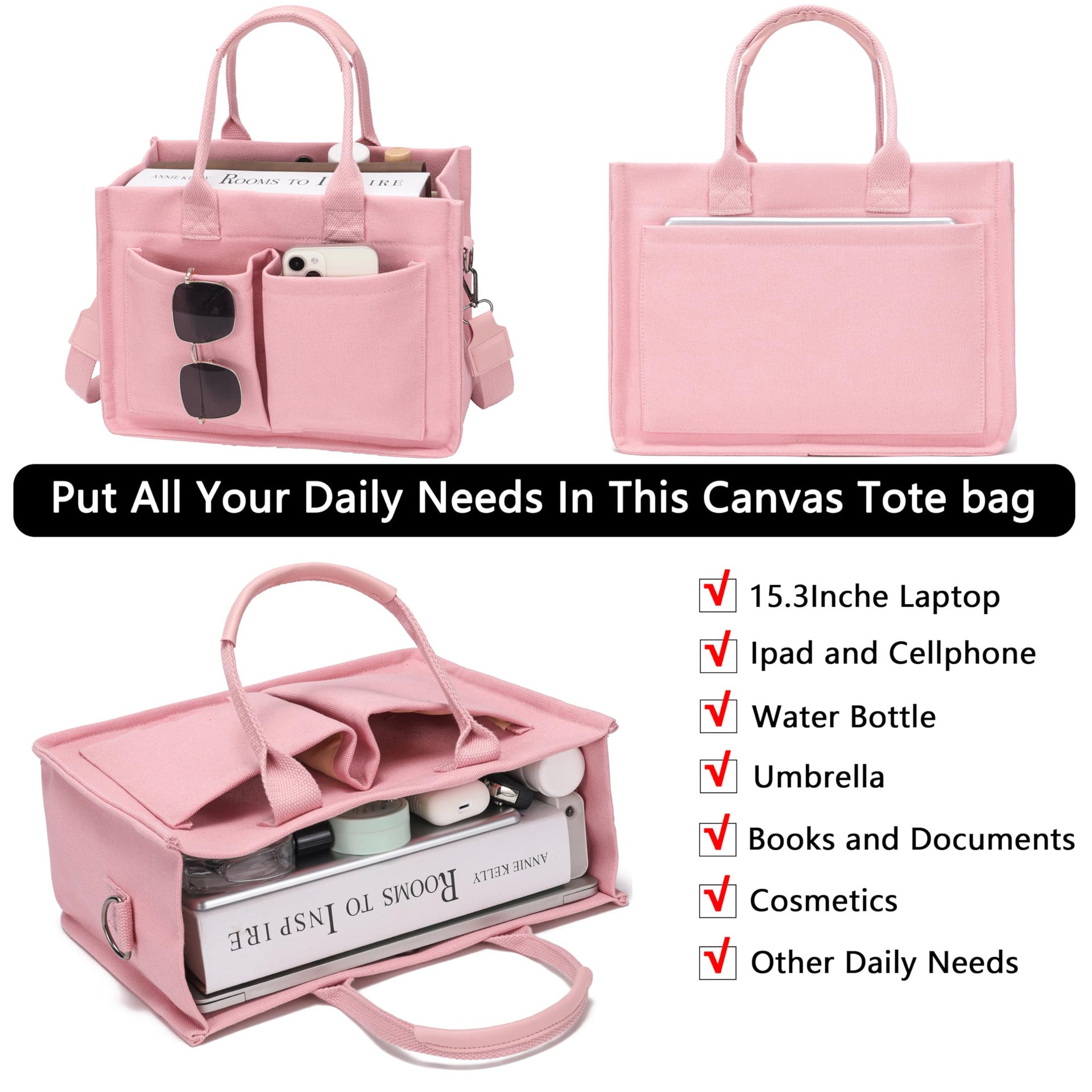 Large Canvas Tote Bag Laptop Crossbody Bag, Spacious Mom Diaper Bag-Canvas Bag-Black-A-Free Shipping Leatheretro