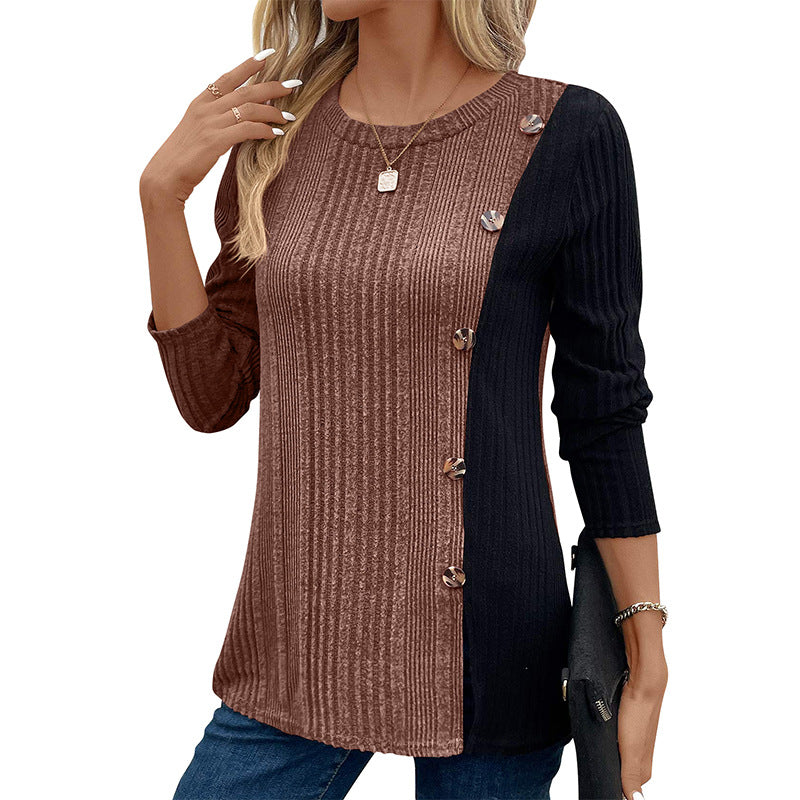 Casual Women Long Sleeves Knitted Tops-Shirts & Tops-Dark Brown-S-Free Shipping Leatheretro