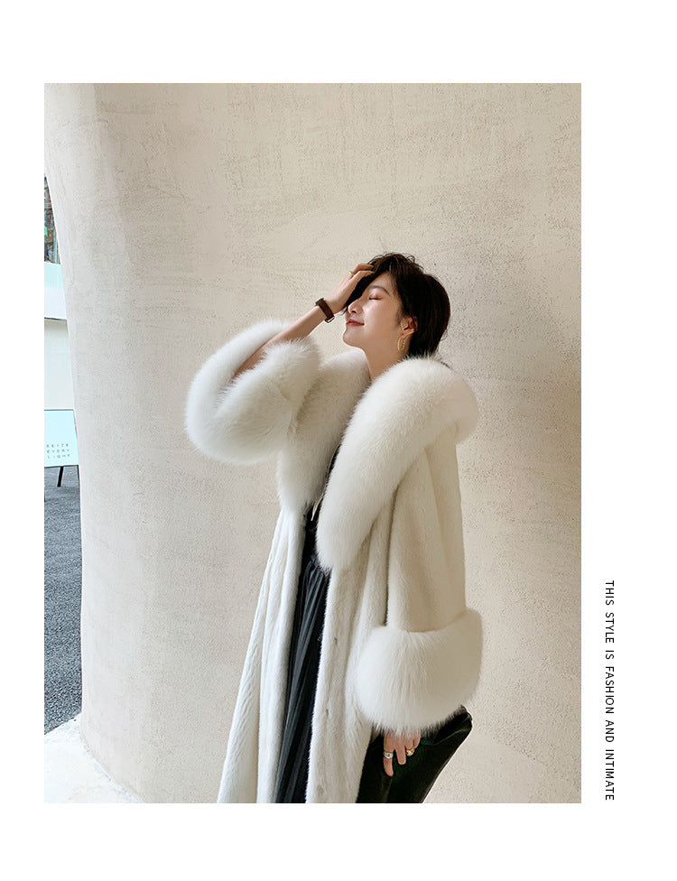 Luxurious Fox Fur Wool Plus Sizes Long Overcoats-Outerwear-White-S-Free Shipping Leatheretro