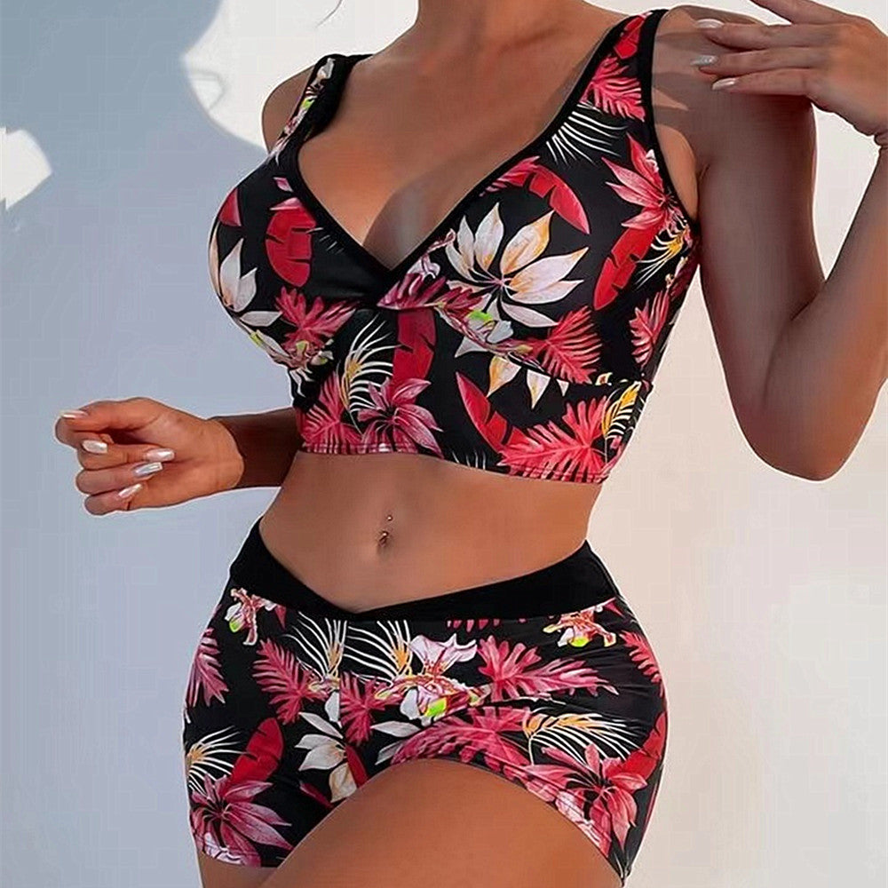 Sexy Floral Print Summer Boxer Swimsuits-Swimwear-Purple-S-Free Shipping Leatheretro