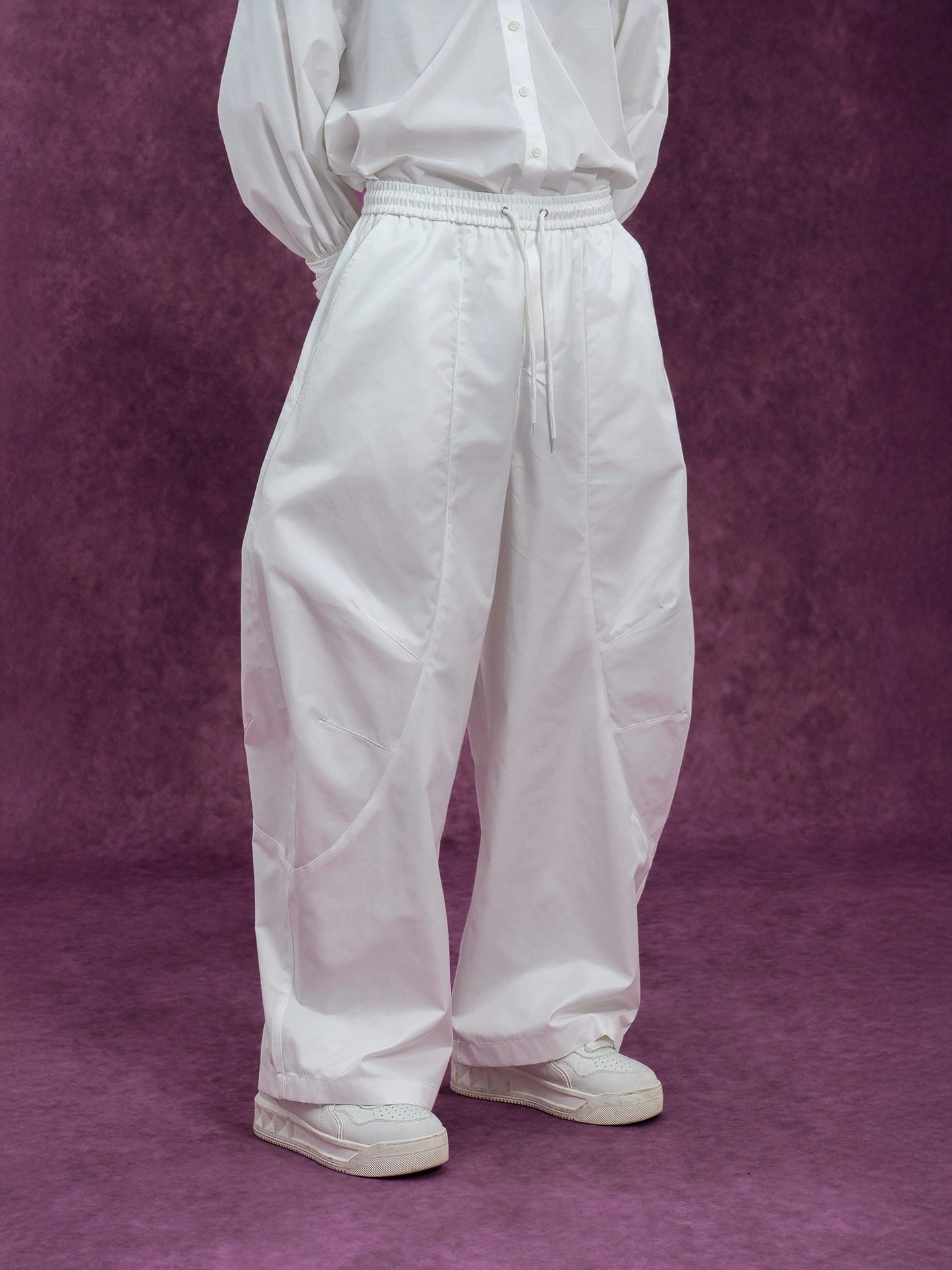 CLP Men's Wide Leg Cargo Joggers-White-M-Free Shipping Leatheretro