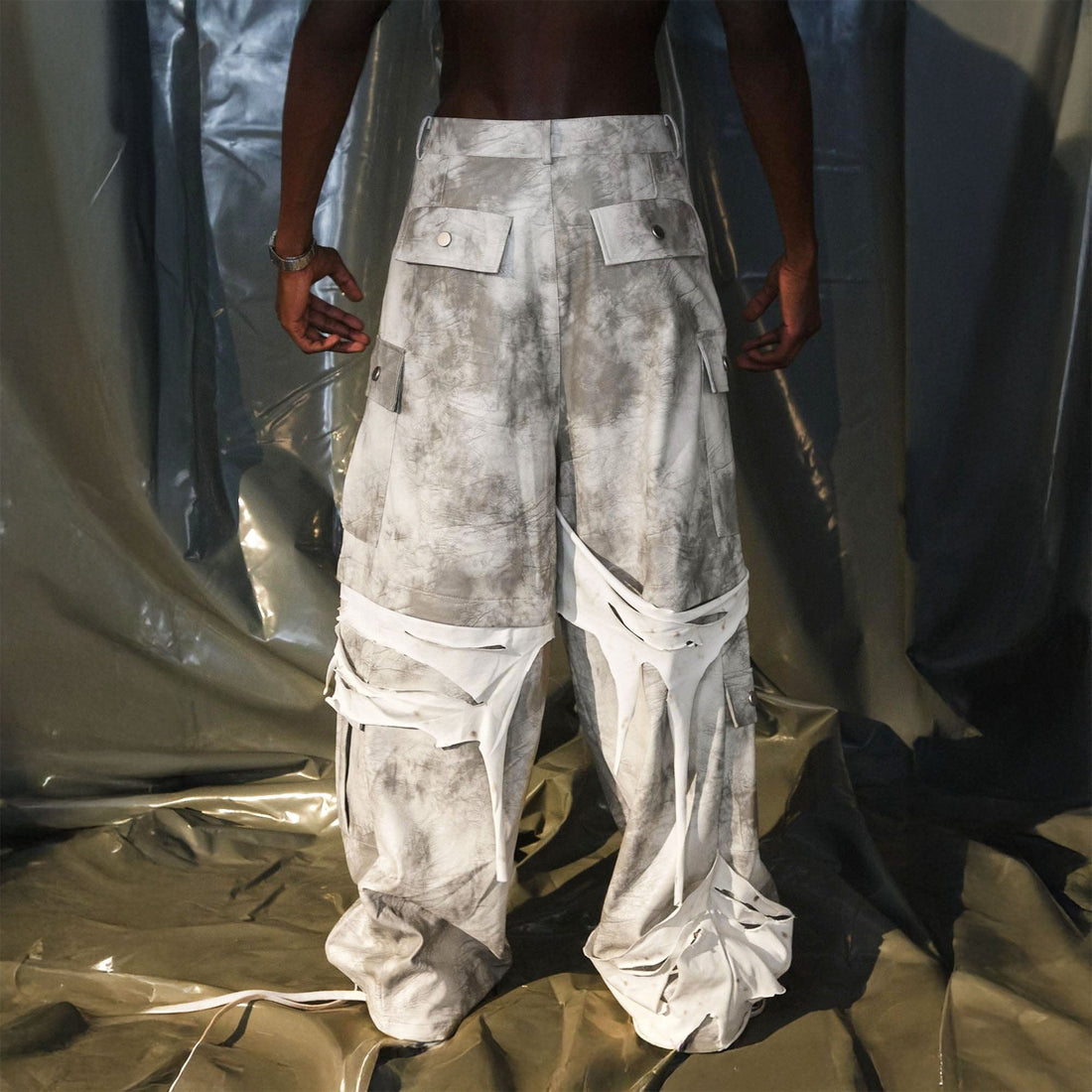 RECOVER ZONE Distressed Slashed PU Layered Cargo Pants-Pants-S-Free Shipping Leatheretro