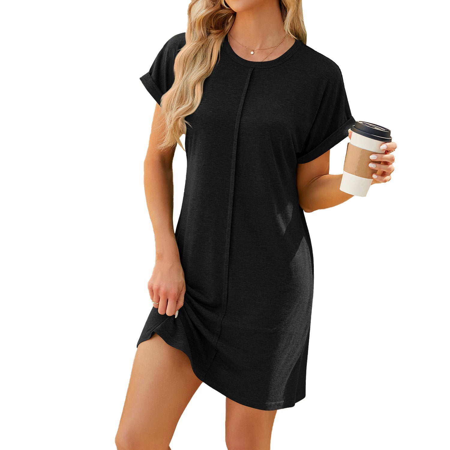 Casual Summer Short Sleeves Mini Dresses-Dresses-Black-S-Free Shipping Leatheretro