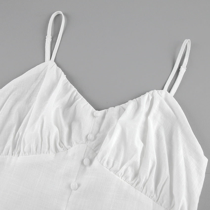 Summer Cotton Spaghetti Straps White Mini Dresses-Dresses-White-S-Free Shipping Leatheretro