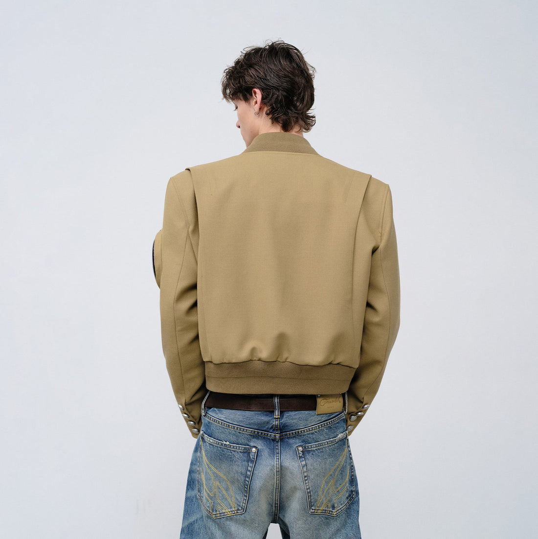 FACEONLAB Arm-Patched Bomber Jacket Khaki-Jacket-M (Preorder)-Free Shipping Leatheretro