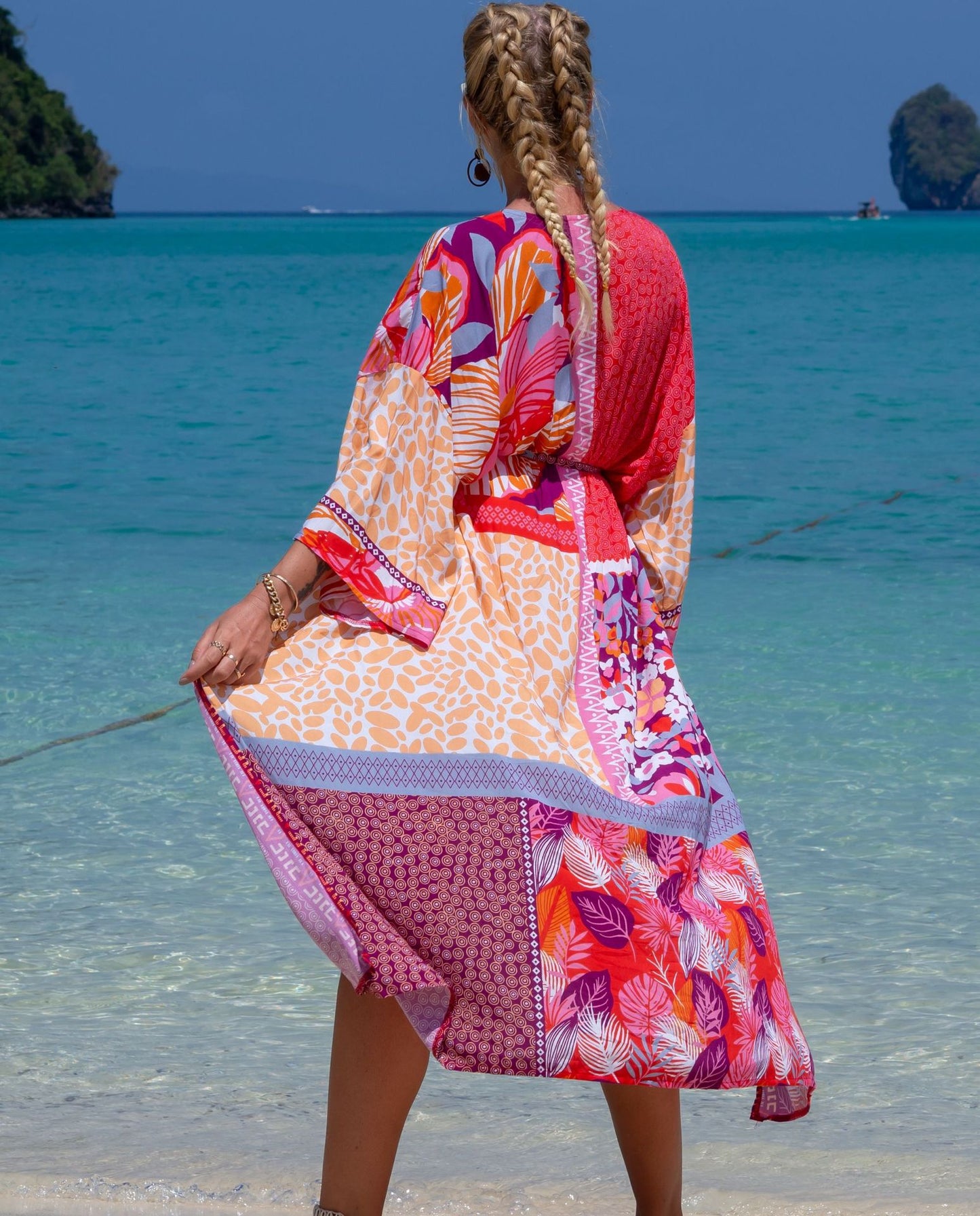 Fashion Floral Print Summer Kimono Beachwear Cover Ups-Blue Water Drop-One Size-Free Shipping Leatheretro