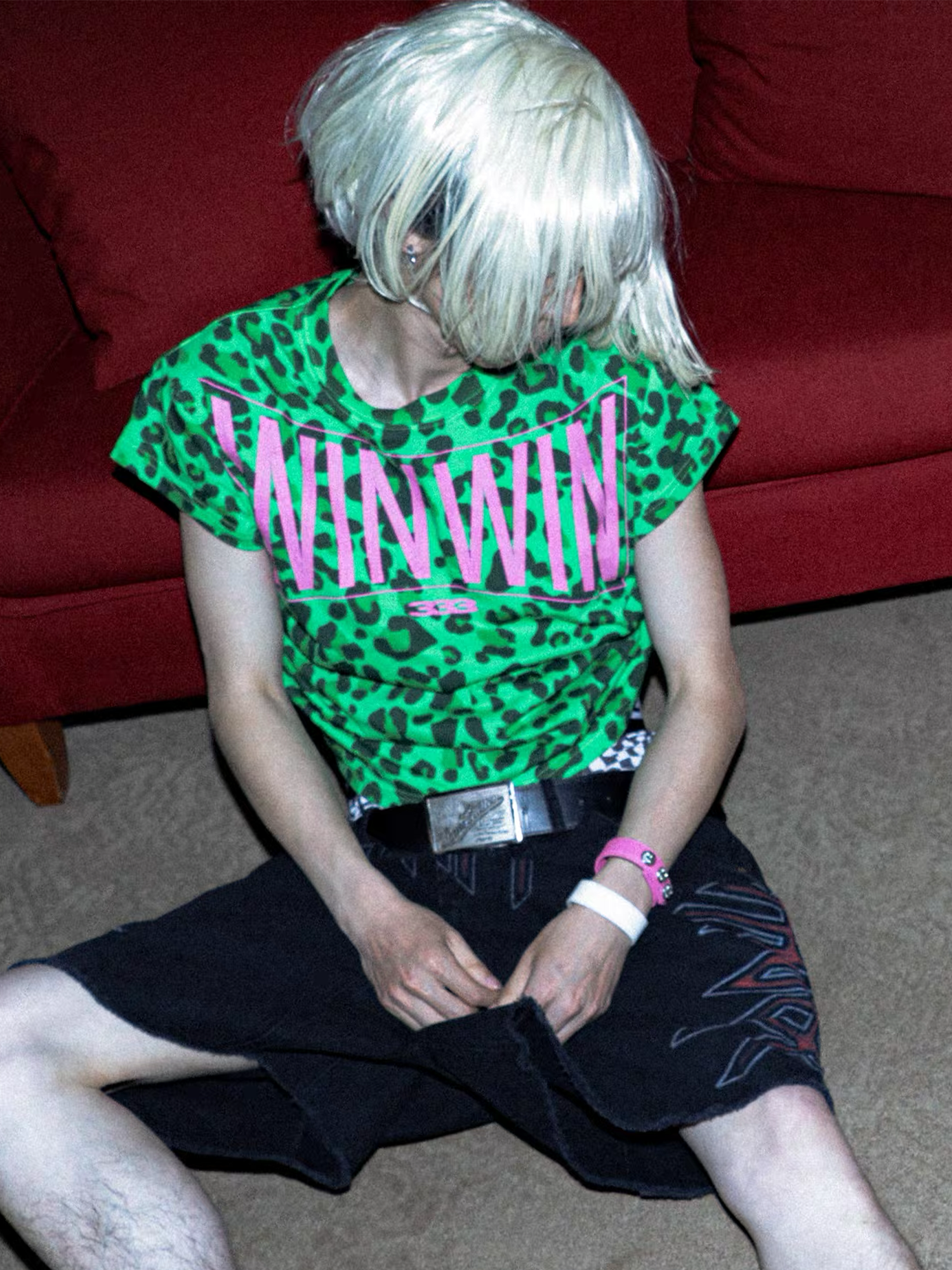 PCCVISION Contrast Leopard Crackled Foil Graphic T-Shirt-T Shirt-S (Preorder)-Blue-Free Shipping Leatheretro