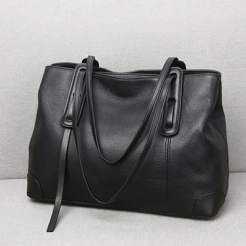 Women Genuine Leather Large Capacity Stylish Handbag for Work & Commute-black-Free Shipping Leatheretro