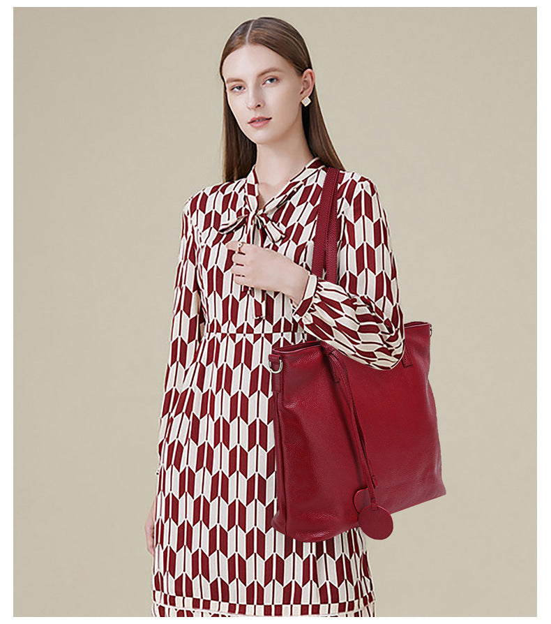 Genuine Leather Tote Bag for Women-黑色-Free Shipping Leatheretro