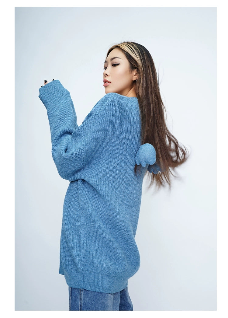 CLP Unisex Wing Design Oversized Knit Cardigan-Blue-Short Style-3 Buttons-Free Shipping Leatheretro