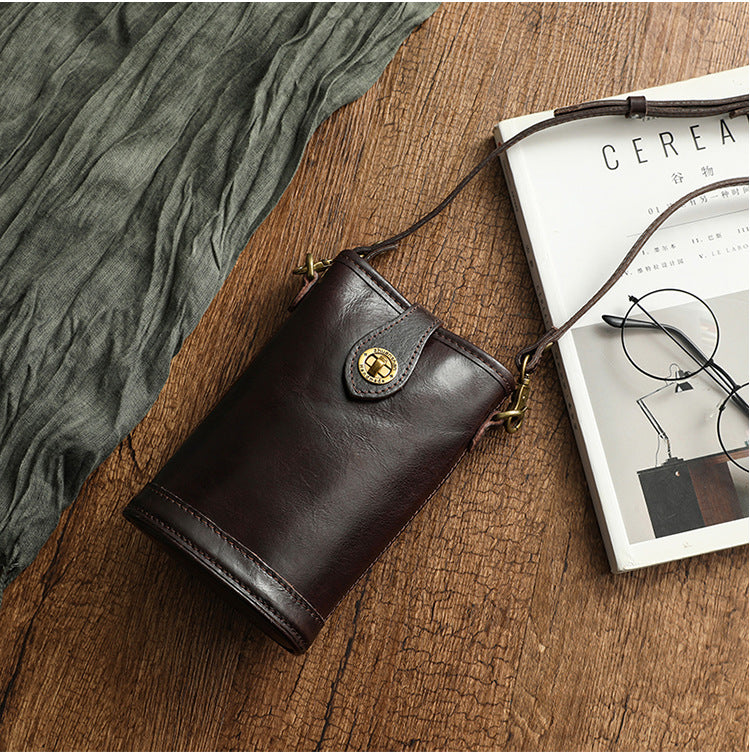 Handcrafted Vegetable-Tanned Cowhide Mini Crossbody Bag-Yellow-Free Shipping Leatheretro