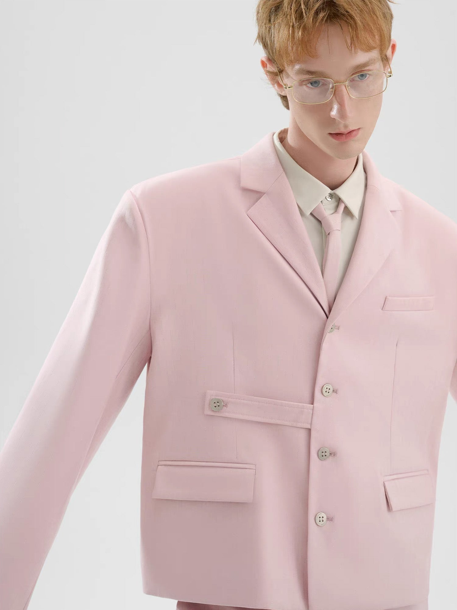 TIWILLTANG Cropped Pinstripe Strap Blazer White/Pink-Jacket-S-Pink-Free Shipping Leatheretro