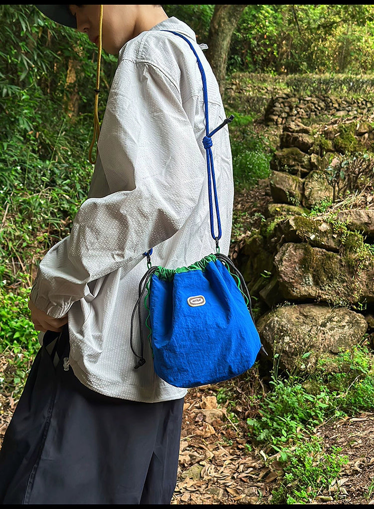 BOOM Colorblock Crossbody Bag - Versatile Drawstring Bucket Bag-Black rope-Free Shipping Leatheretro