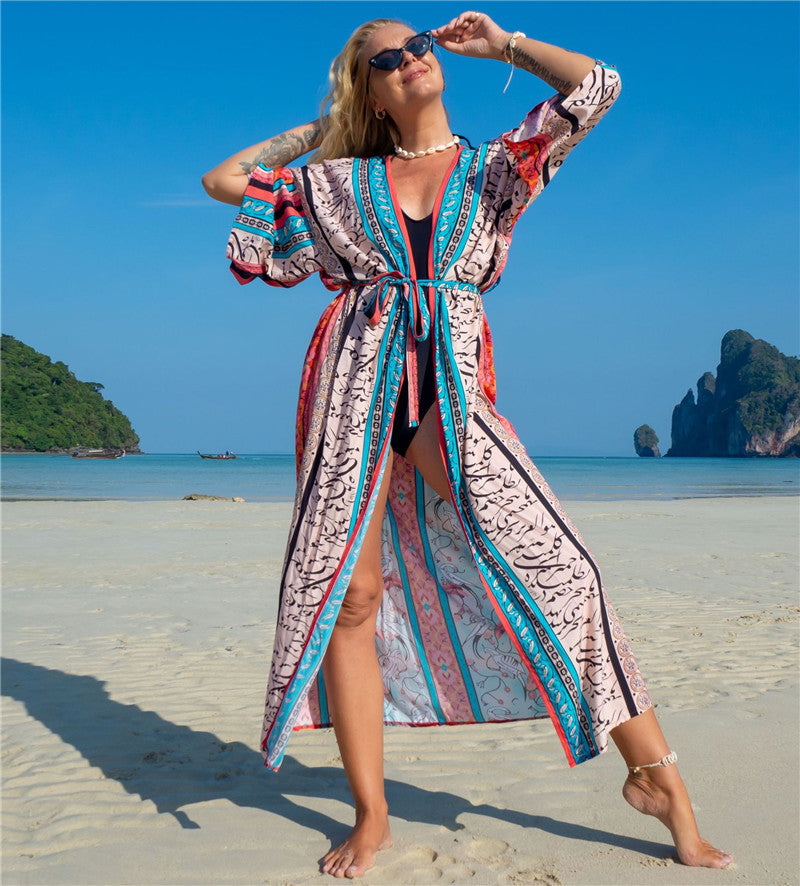 Fashion Floral Print Summer Kimono Beachwear Cover Ups-Birds-One Size-Free Shipping Leatheretro