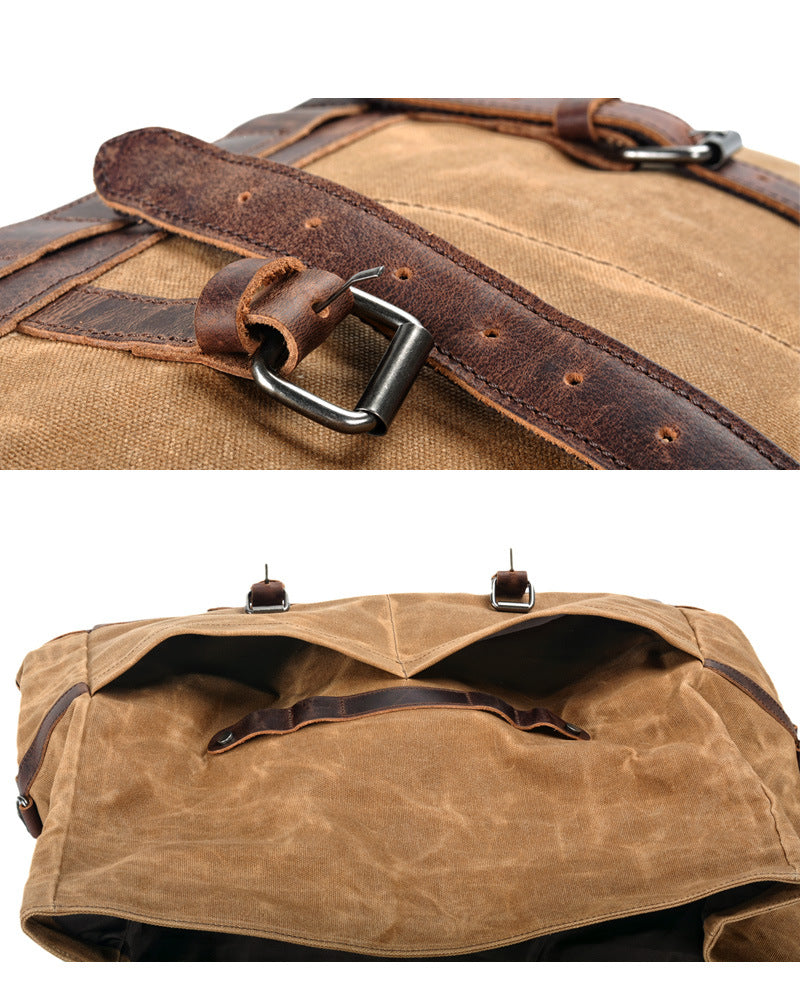 Large Capacity Vintage Waxed Canvas Travel Tote Bag-khaki-Free Shipping Leatheretro