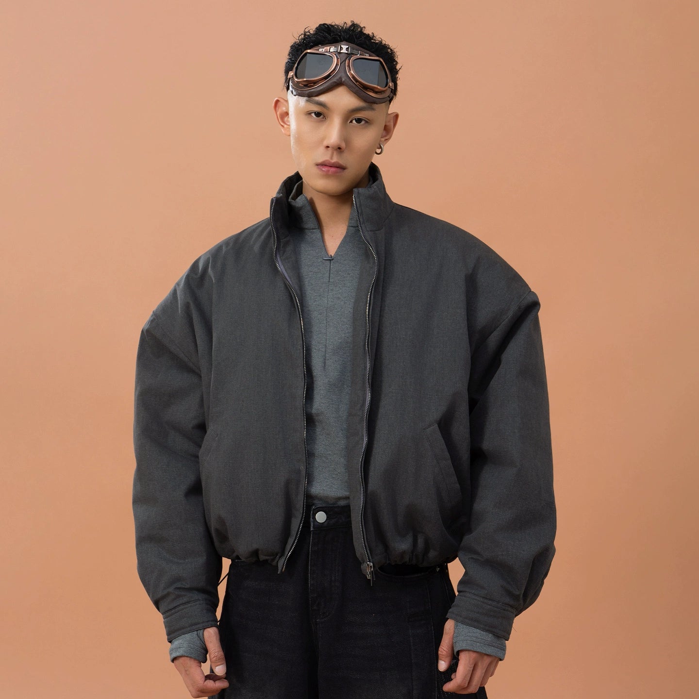 CLP Gray Oversized Sherpa-Lined Jacket for Men-Gray-M-Free Shipping Leatheretro