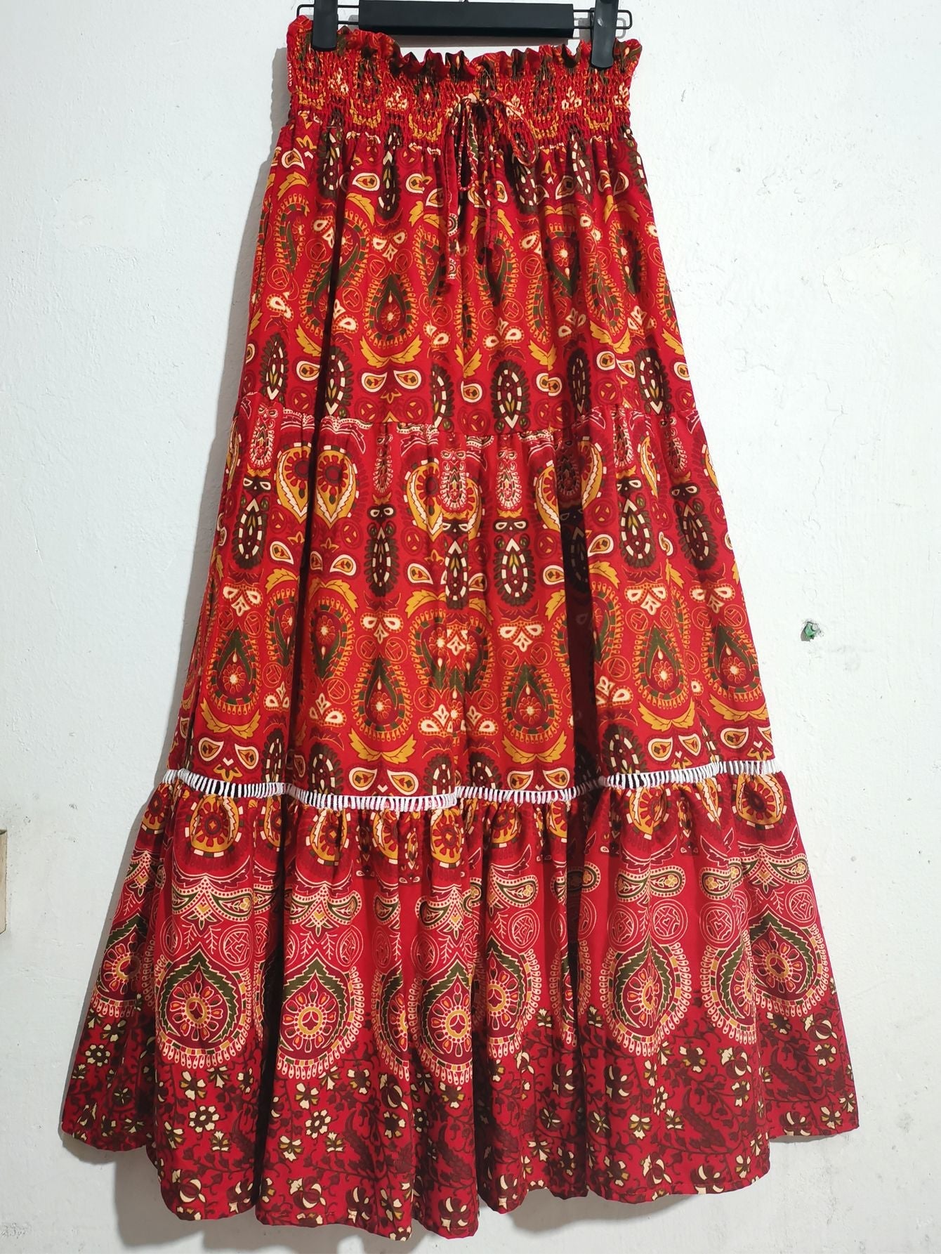 Bohemian Exotic Women Midi Skirts-Skirts-Peacock Blue-S-Free Shipping Leatheretro