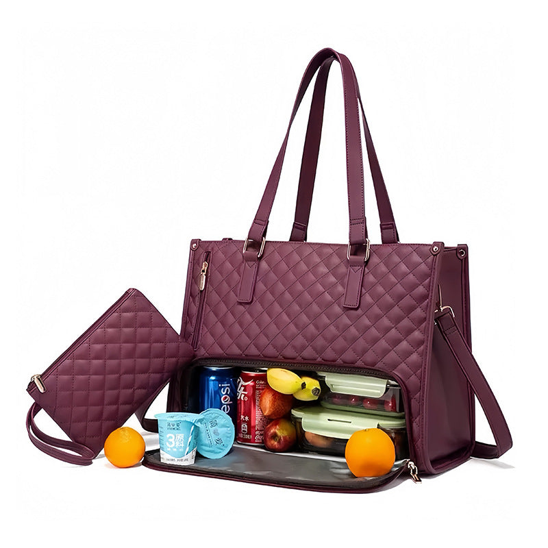 2-in-1 Insulated Lunch Tote & Laptop Bag for Women-Sand tea color-Free Shipping Leatheretro