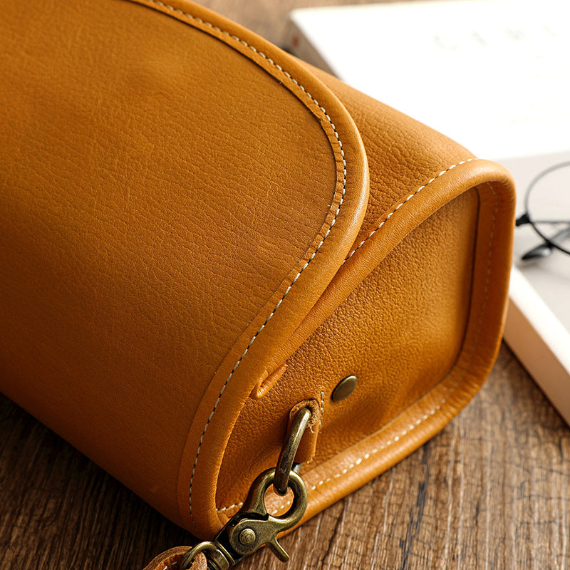 Vintage Full-Grain Leather Crossbody Bag-Sunset Yellow-Free Shipping Leatheretro