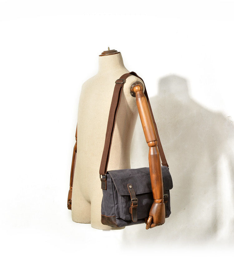 Men's Vintage Waxed Canvas Crossbody Bag-khaki-Free Shipping Leatheretro
