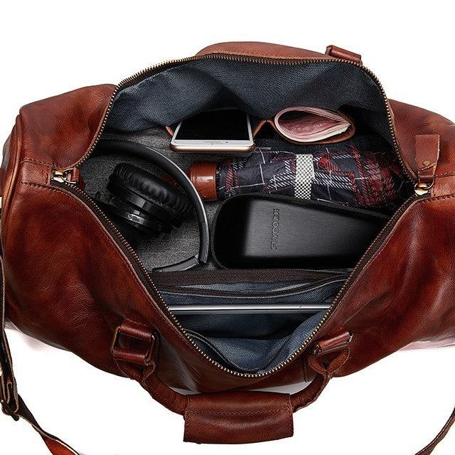 Vintage Genuine Vegetable Tanned Leather Duffle Bag-Duffle Bag-Vege Tanned-Black-50cm*20cm*28cm-Free Shipping Leatheretro