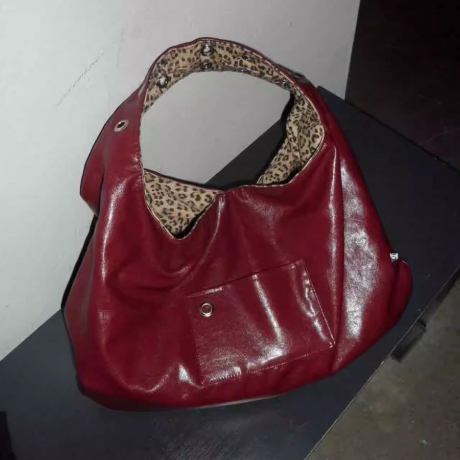 Leopard Print Large Capacity Reversible Tote Bag-Wine Red-Free Shipping Leatheretro