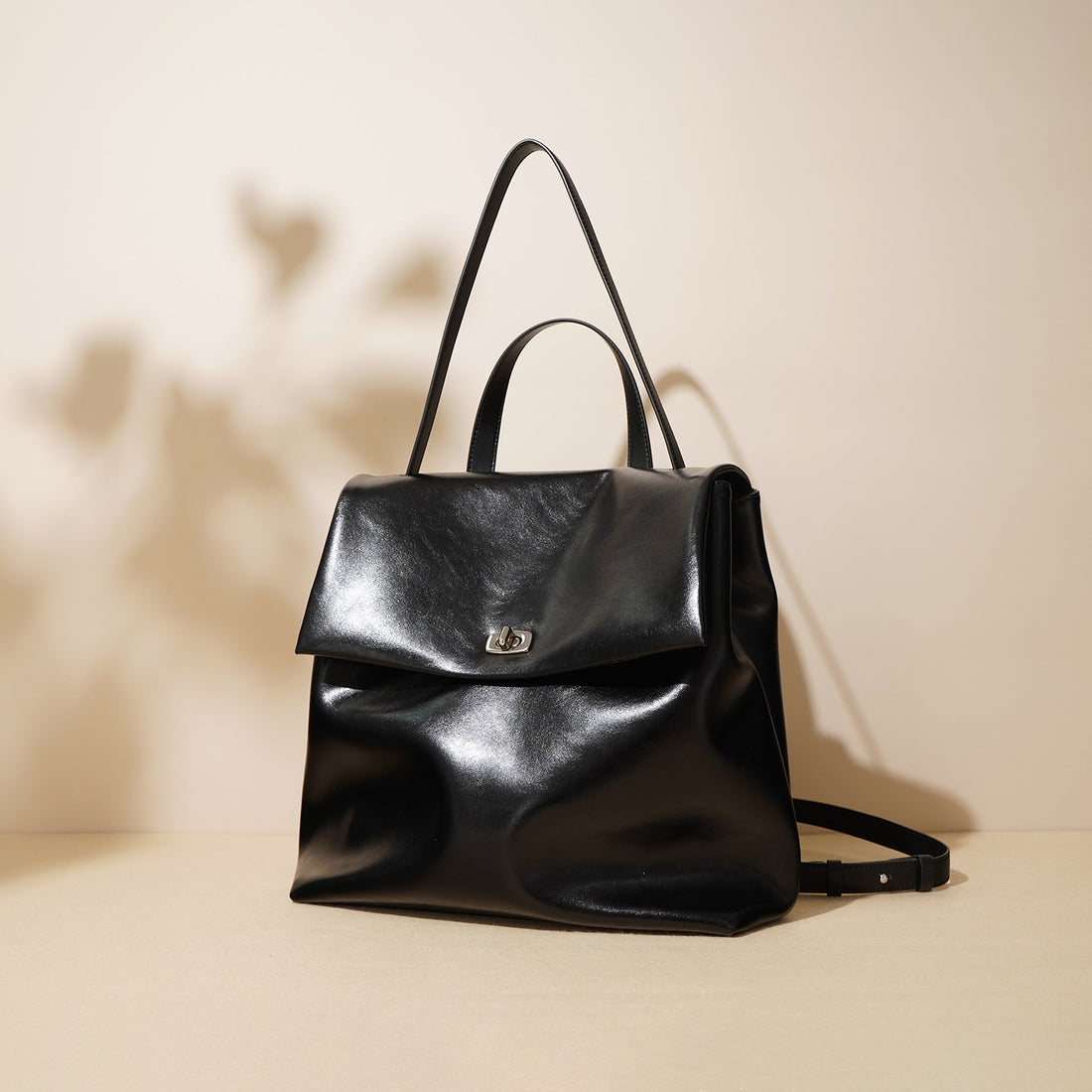 Women's Genuine Leather Backpack-Handbags-Black (pendant purchased separately)-Free Shipping Leatheretro