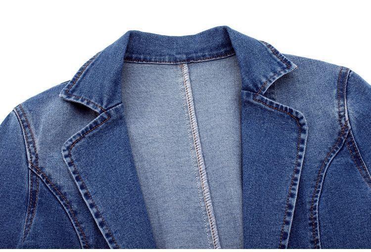 Fashion Spring Denim Blazer Jacket-Outerwear-blue-M Under 45kg-Free Shipping Leatheretro