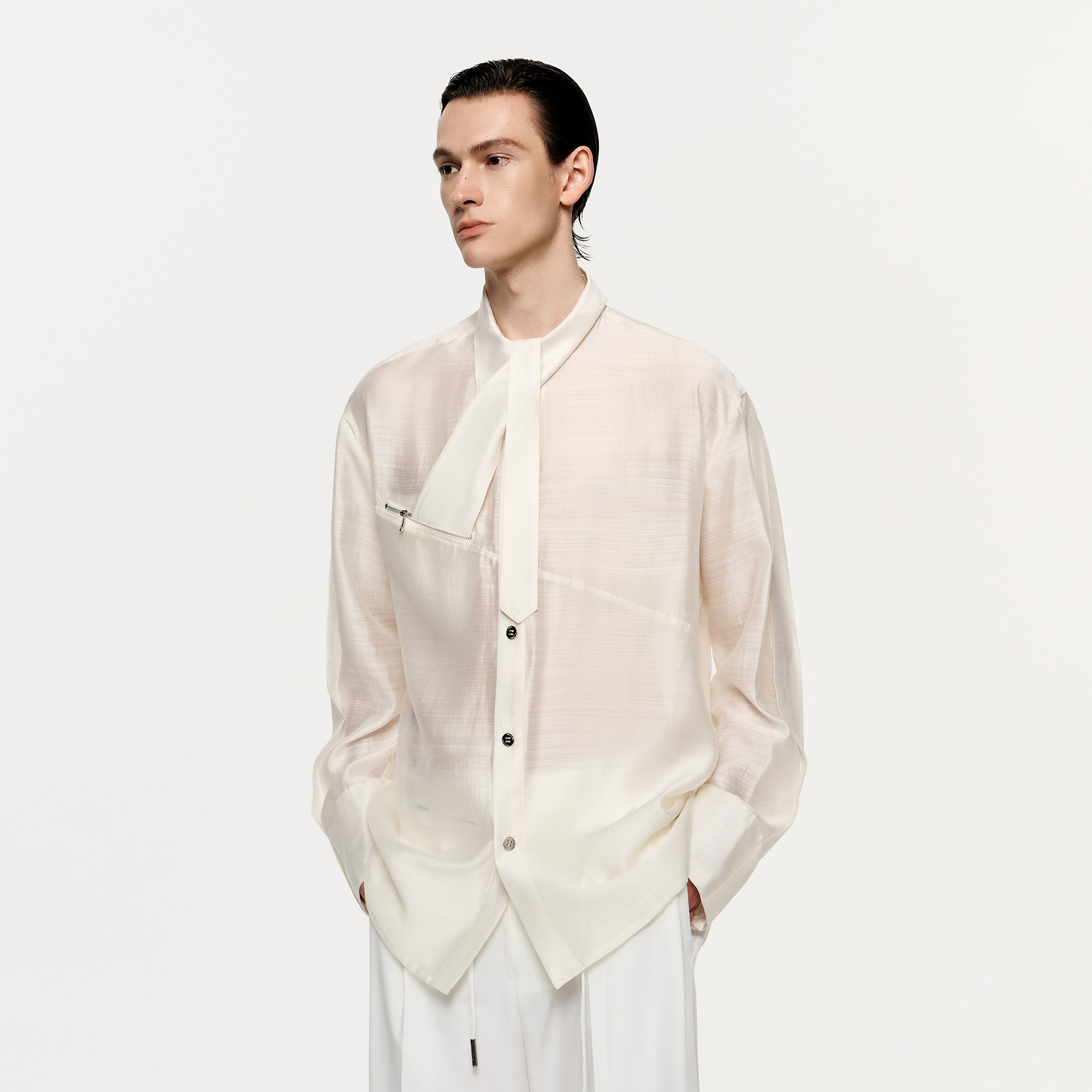 TIWILLTANG Structured Zip-Tie Tencel Shirt-Shirt-S-White-Free Shipping Leatheretro