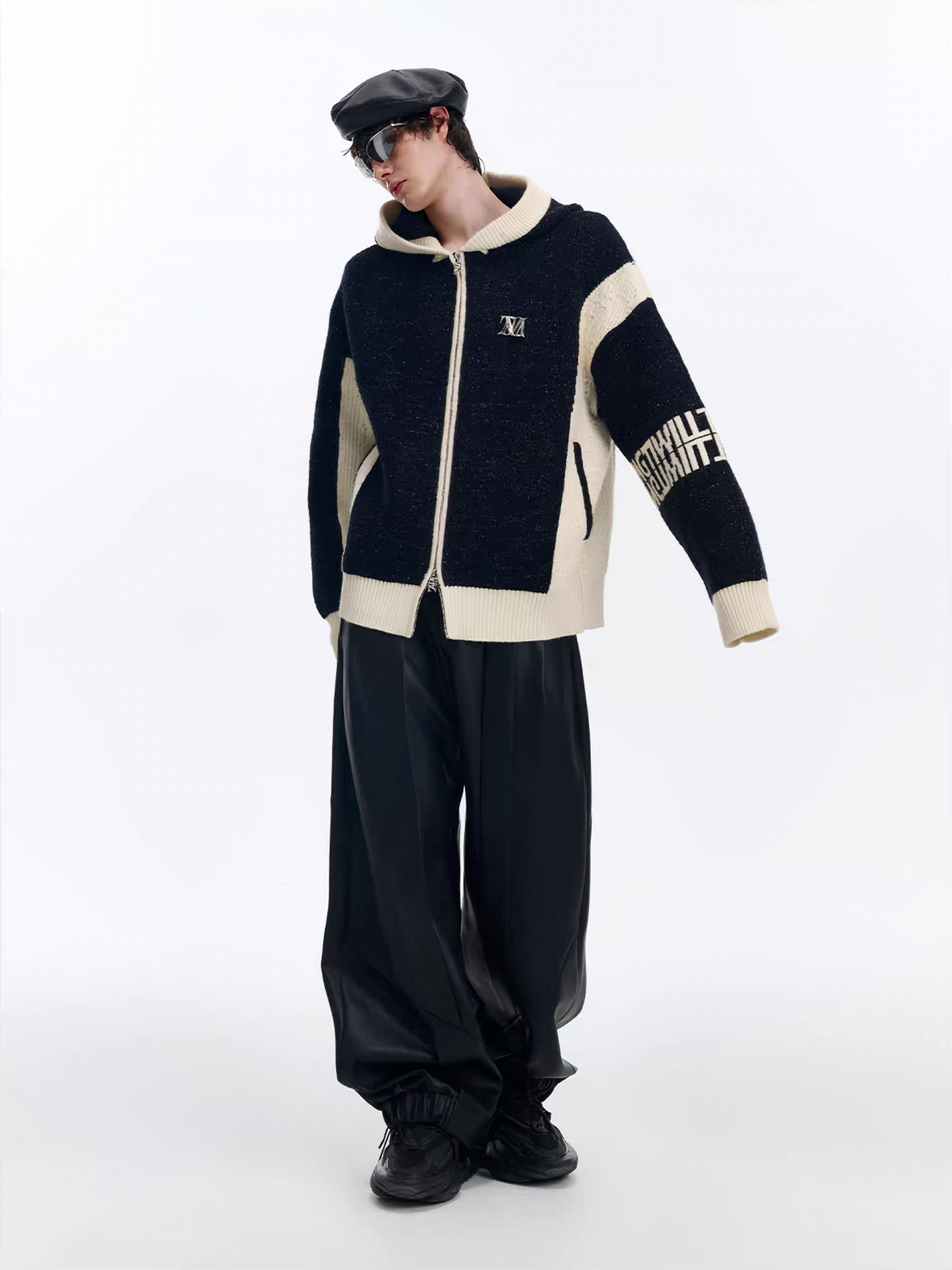 TIWILLTANG Contrast Trim Dual-Zip LOGO Chunky Knit Jacket