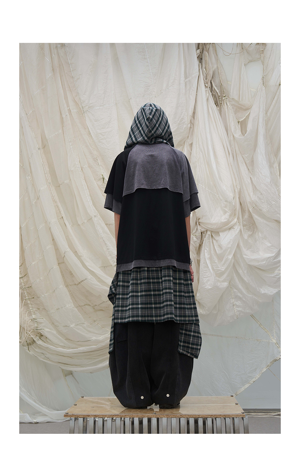 RELABEL Detachable Checkered Flap Distressed Wide-Leg Jeans-Black-XS-Free Shipping Leatheretro