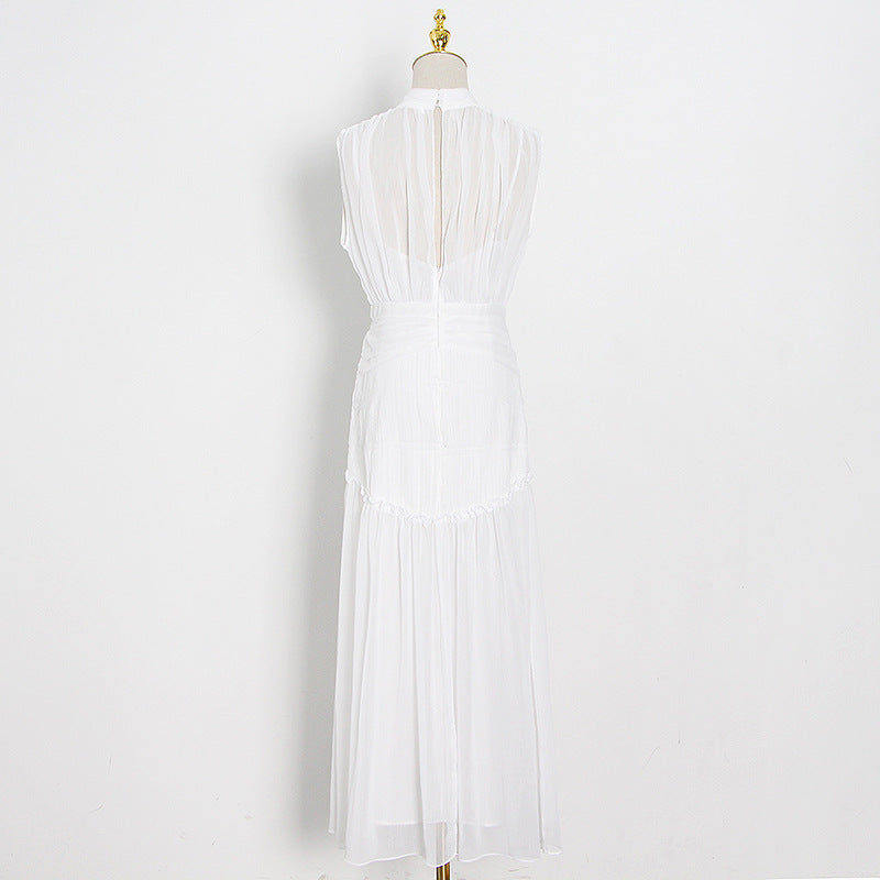Sexy Chiffon Stand Collar Long Maxi Dresses-Dresses-White-S-Free Shipping Leatheretro