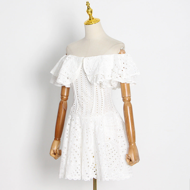 Elegant Midriff Baring Embroidery Mini Dresses-Dresses-White-S-Free Shipping Leatheretro