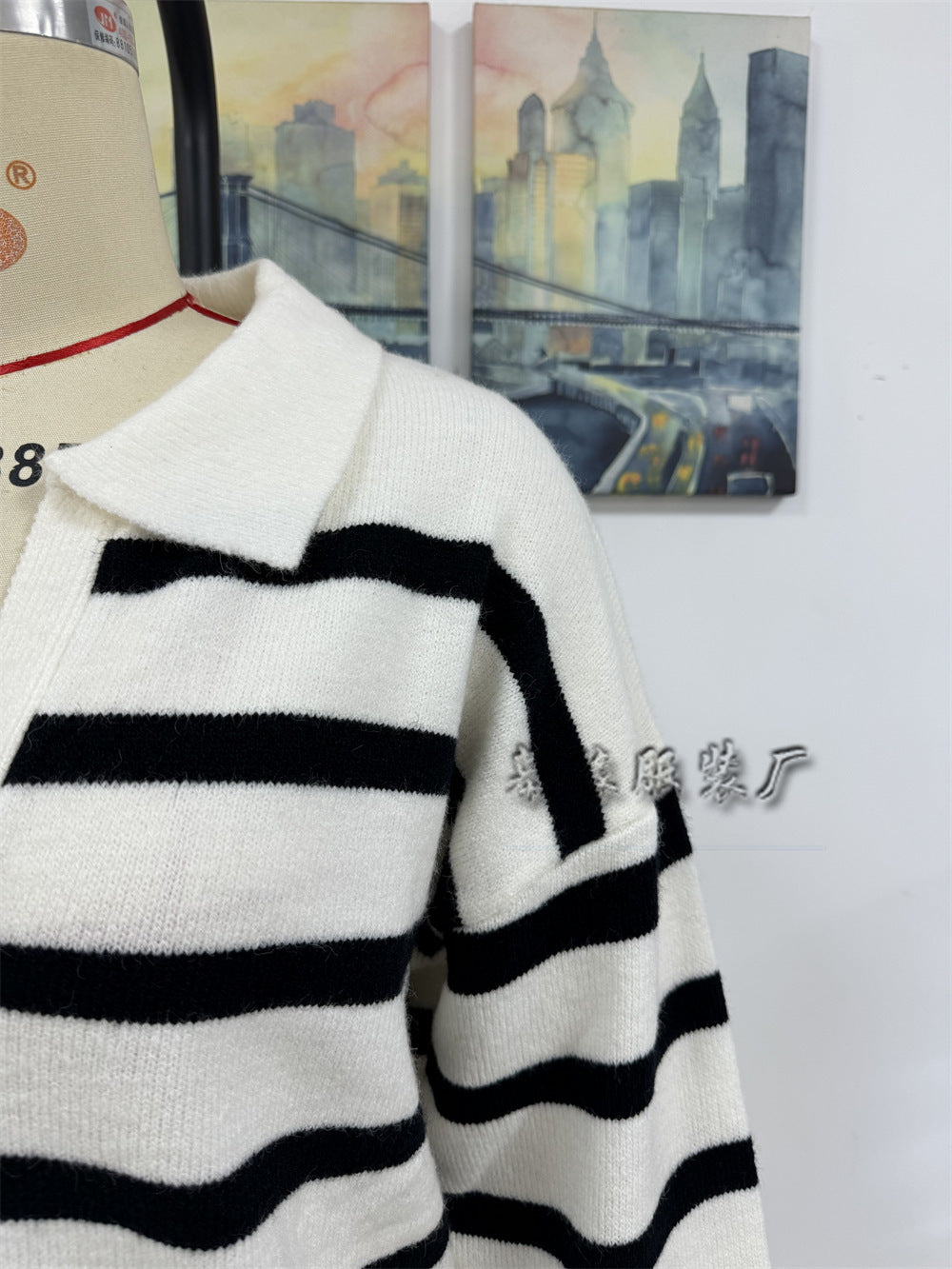 Fashion Striped Plus Sizes Knitted Sweaters for Women-Sweater&Hoodies-White-S-Free Shipping Leatheretro